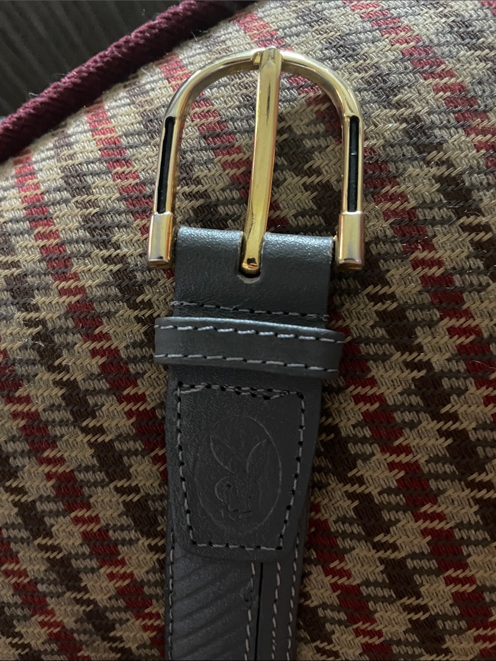 Playboy Gray Leather Men's Belt with Gold Buckle